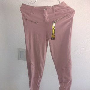 Dusty pink zip moto joggers